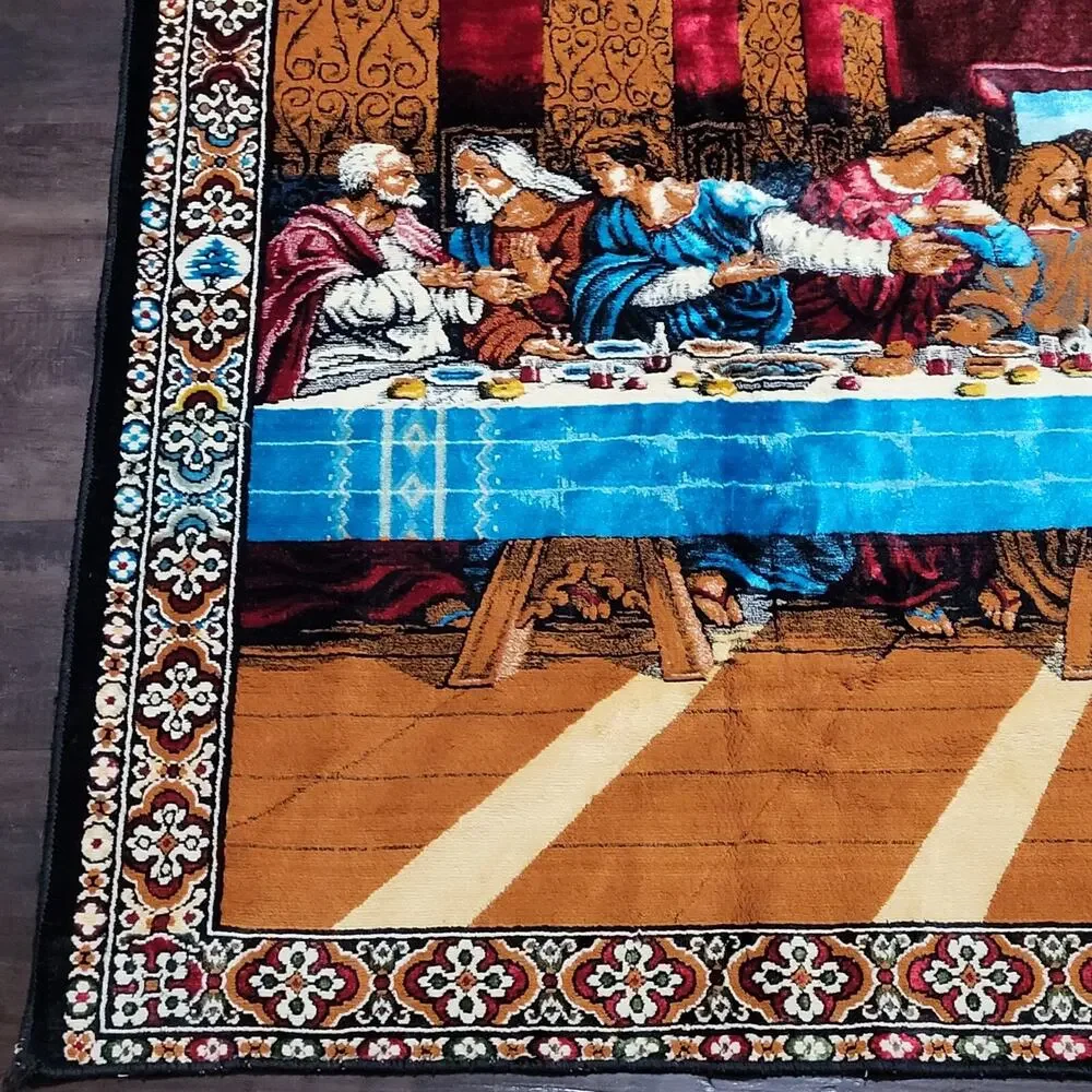 Vtg LAST SUPPER Jesus Christ Religious Tapestry Wall Home Decor 74 X 48 Velvet
